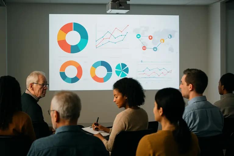 Presentation slides with maps, scenario bands, and grid planning diagrams