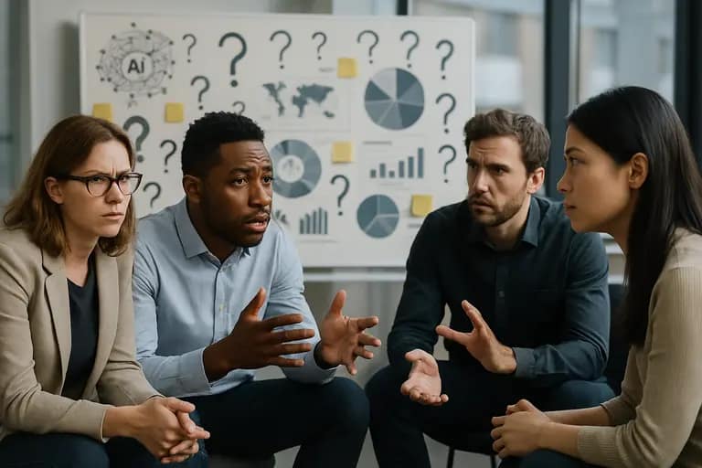 Analysts comparing closed and open model release pathways on a whiteboard