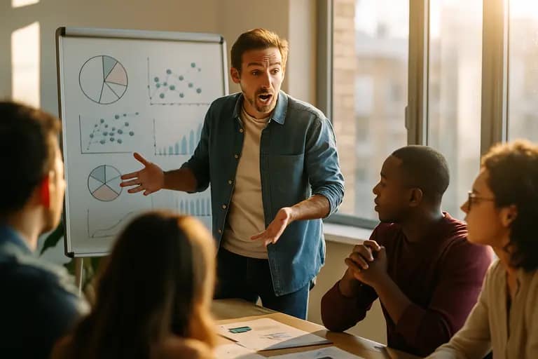 Presenter uses a simple risk diagram during an executive cybersecurity meeting
