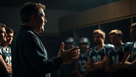 A sports coach stands before their team, captivating their attention with a passionate narrative. In the foreground, the coach gestures expressively, their face alight with emotion as they weave a tale of triumph and perseverance. The players, positioned in the middle ground, lean in eagerly, their eyes fixed on their mentor's words. The background depicts a dimly lit locker room, the shadows lending an air of contemplation and focus. Soft, dramatic lighting illuminates the scene, casting a warm, cinematic glow and emphasizing the powerful connection between the coach and their athletes. The overall atmosphere is one of inspiration, motivation, and the transformative power of storytelling in the realm of sports. A sports coach stands before their team, captivating their attention with a passionate narrative. In the foreground, the coach gestures expressively, their face alight with emotion as they weave a tale of triumph and perseverance. The players, positioned in the middle ground, lean in eagerly, their eyes fixed on their mentor's words. The background depicts a dimly lit locker room, the shadows lending an air of contemplation and focus. Soft, dramatic lighting illuminates the scene, casting a warm, cinematic glow and emphasizing the powerful connection between the coach and their athletes. The overall atmosphere is one of inspiration, motivation, and the transformative power of storytelling in the realm of sports.