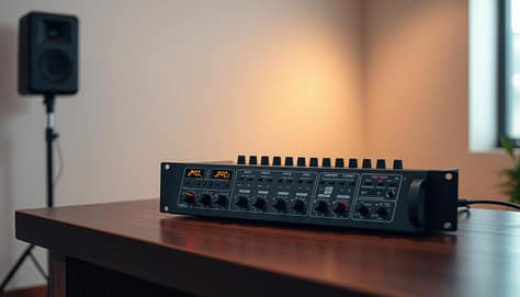 A sleek, professional-grade vocal EQ mixer sits prominently on a dark wooden desk. The mixer's crisp, intuitive controls and vibrant LED meters convey a sense of precision and power. The backdrop is a softly lit, minimalist studio space, with neutral-toned walls and a subtle, inspirational atmosphere. Carefully positioned studio lighting casts a warm, focused glow on the mixer, emphasizing its role as a central tool for vocal coaching and communication. The overall impression is one of a high-quality, specialized piece of equipment designed to help coaches shape and refine their voices for maximum impact. A sleek, professional-grade vocal EQ mixer sits prominently on a dark wooden desk. The mixer's crisp, intuitive controls and vibrant LED meters convey a sense of precision and power. The backdrop is a softly lit, minimalist studio space, with neutral-toned walls and a subtle, inspirational atmosphere. Carefully positioned studio lighting casts a warm, focused glow on the mixer, emphasizing its role as a central tool for vocal coaching and communication. The overall impression is one of a high-quality, specialized piece of equipment designed to help coaches shape and refine their voices for maximum impact.