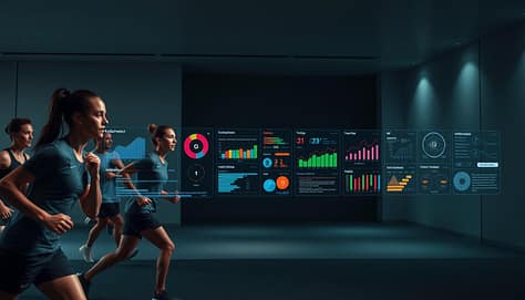 A vibrant and dynamic visual display showcasing key athlete insights. In the foreground, a group of athletes in motion, captured in mid-stride, their expressions reflecting deep concentration and determination. The middle ground features a series of holographic data visualizations, colorful and intuitive, conveying performance metrics, training regimes, and tactical strategies. The background is a sleek, minimalist environment, with clean lines and muted tones, allowing the athlete insights to take center stage. Soft, directional lighting casts subtle shadows, creating depth and emphasis. The overall composition is visually striking, designed to capture the essence of transforming sports data into actionable, shareable insights. A vibrant and dynamic visual display showcasing key athlete insights. In the foreground, a group of athletes in motion, captured in mid-stride, their expressions reflecting deep concentration and determination. The middle ground features a series of holographic data visualizations, colorful and intuitive, conveying performance metrics, training regimes, and tactical strategies. The background is a sleek, minimalist environment, with clean lines and muted tones, allowing the athlete insights to take center stage. Soft, directional lighting casts subtle shadows, creating depth and emphasis. The overall composition is visually striking, designed to capture the essence of transforming sports data into actionable, shareable insights.