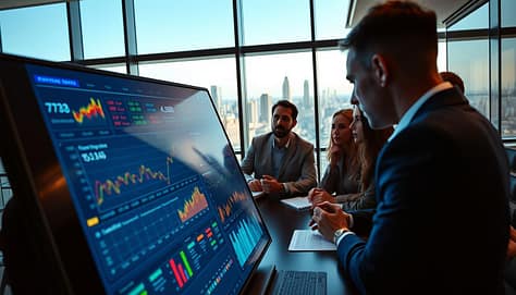 A modern, sleek live stats interpretation dashboard displayed on a large screen in a sophisticated conference room. In the foreground, a detailed view of colorful graphs, charts, and real-time data visualizations, showcasing statistics such as line graphs and bar charts. In the middle ground, a diverse group of professionals in business attire attentively analyzing the data, with a mix of expressions reflecting insight and discussion. In the background, large windows provide a panoramic view of a cityscape during the day, with bright natural light illuminating the space. The atmosphere is dynamic and focused, conveying a sense of urgency and collaboration, while maintaining an organized and high-tech aesthetic. The composition emphasizes clarity and professionalism, with deep shadows giving a subtle depth. A modern, sleek live stats interpretation dashboard displayed on a large screen in a sophisticated conference room. In the foreground, a detailed view of colorful graphs, charts, and real-time data visualizations, showcasing statistics such as line graphs and bar charts. In the middle ground, a diverse group of professionals in business attire attentively analyzing the data, with a mix of expressions reflecting insight and discussion. In the background, large windows provide a panoramic view of a cityscape during the day, with bright natural light illuminating the space. The atmosphere is dynamic and focused, conveying a sense of urgency and collaboration, while maintaining an organized and high-tech aesthetic. The composition emphasizes clarity and professionalism, with deep shadows giving a subtle depth.