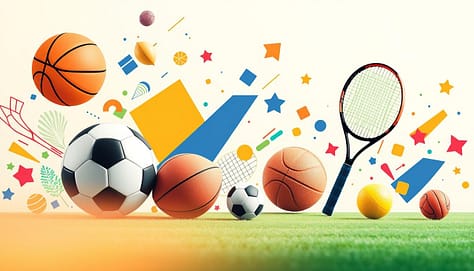 A vibrant and dynamic sports-themed background, showcasing a seamless blend of various sports elements like a basketball, soccer ball, football, and tennis rackets arranged artistically. The foreground features a subtle gradient that hints at the energetic spirit of sports. In the middle ground, abstract shapes and patterns inspired by sports movements and fields create a sense of motion, while evoking excitement and engagement. The background fades into a lighter hue, providing a bright and welcoming atmosphere. Soft, diffused lighting enhances the colors, creating a lively yet professional look, suitable for resource library illustrations. The scene captures the essence of teamwork and competition, contributing to an inspiring ambiance ideal for presentations. A vibrant and dynamic sports-themed background, showcasing a seamless blend of various sports elements like a basketball, soccer ball, football, and tennis rackets arranged artistically. The foreground features a subtle gradient that hints at the energetic spirit of sports. In the middle ground, abstract shapes and patterns inspired by sports movements and fields create a sense of motion, while evoking excitement and engagement. The background fades into a lighter hue, providing a bright and welcoming atmosphere. Soft, diffused lighting enhances the colors, creating a lively yet professional look, suitable for resource library illustrations. The scene captures the essence of teamwork and competition, contributing to an inspiring ambiance ideal for presentations.