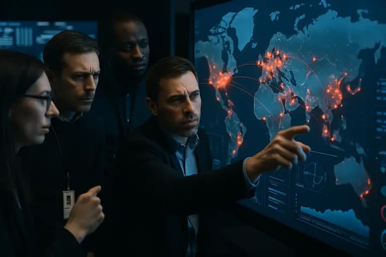 Incident responders assign patching, logging, and identity tasks on a planning board