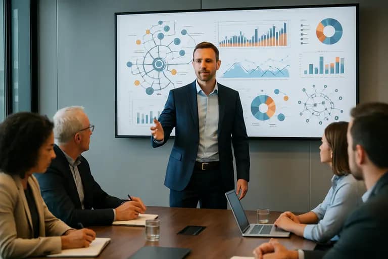 Manager explaining a network diagram to a small technical team